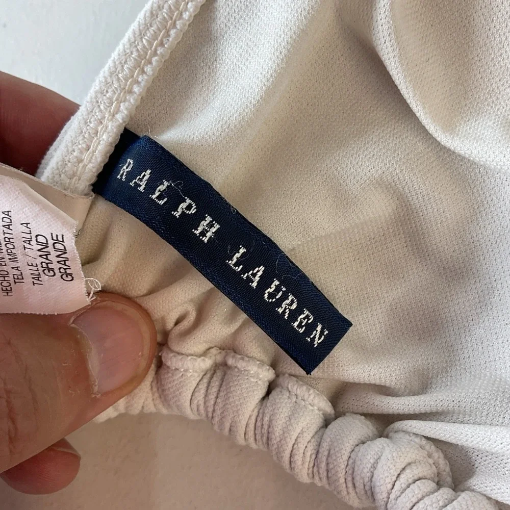 Ralph Lauren Ivory Embroidered Triangle Halter Bikini Top Adjustable Logo Rare L